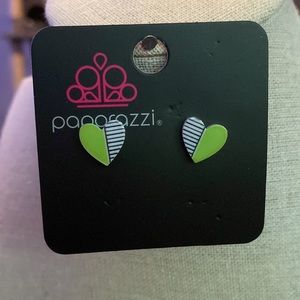 New 💚 Green and Striped Heart Post Earrings
